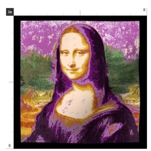Fabric Swatch, Mona Lisa by da Vinci, in Purple Cotton